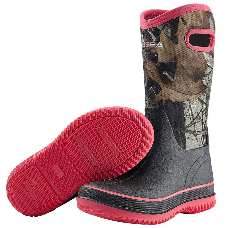 HISEA Womens Rain Boots, Women Neoprene Barn Boot Rubber Garden Shoes Waterproof Mid Calf Mud Boots for Outdoor Farm Work, Camo, Size 10 - Image 1
